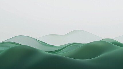 Leinwandbilder - Abstract green waves with futuristic smooth movement, blending seamlessly into a white background.