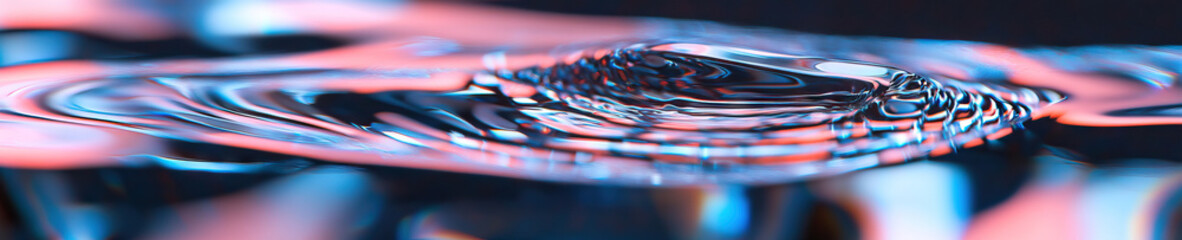 Poster - Abstract Image of Liquid Surface with Concentric Ripples and Neon Lighting