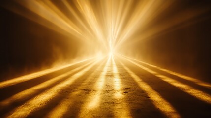 Wall Mural - golden light rays illuminate a dark path: dramatic atmospheric artwork