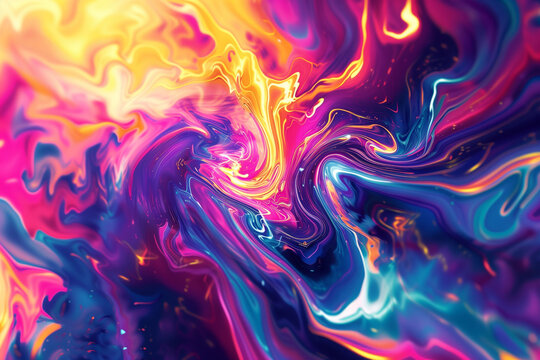 A dynamic and colorful digital artwork featuring swirling patterns and fluid shapes, ideal for a visually striking computer wallpaper.