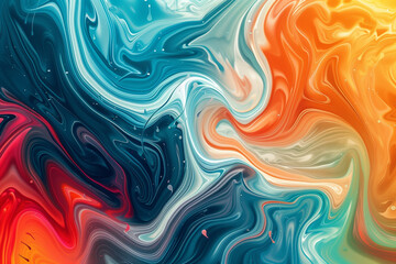 Aufkleber - A dynamic and colorful digital artwork featuring swirling patterns and fluid shapes, ideal for a visually striking computer wallpaper.