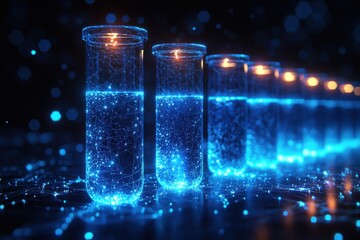 Fototapete - Glowing Lineart Test Tubes Illustrating Science and Futuristic Concepts