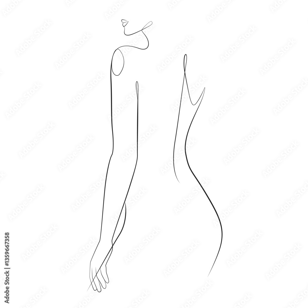 Woman back line drawing on white isolated background Stock Vector ...