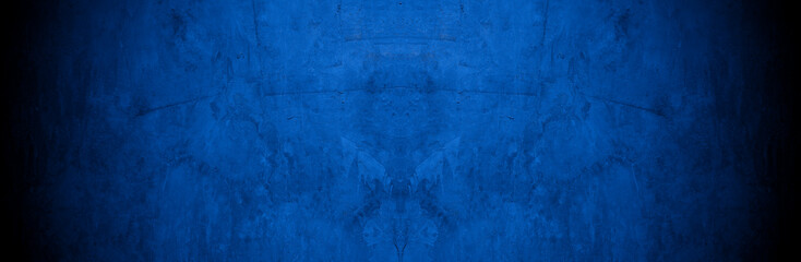 Poster - Old wall pattern texture cement blue dark abstract  blue color design are light with black gradient background.