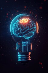 Poster - Glowing light bulb with a brain symbolizing artificial intelligence