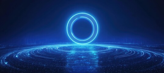 Fototapete - Futuristic glowing blue circle over a digital grid pattern background
