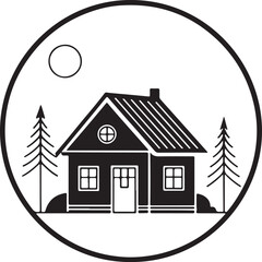 Poster - A simple house icon illustration, available in both black and white, with a shadow vector design, represents residential property