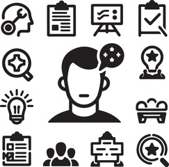 Poster - Black vector icons set includes business, education, and communication symbols like phone, computer, and book