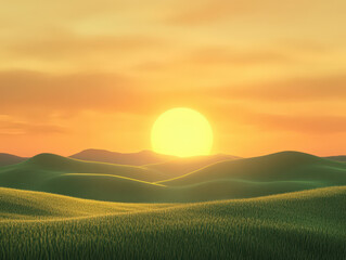 Wall Mural - A sun is setting over a field of grass