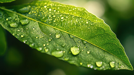Wall Mural - A leaf with water droplets on it