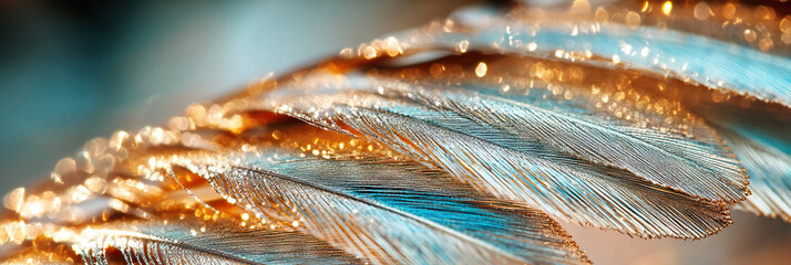 Poster - Close-up Photograph of Metallic Feathers with Bokeh Effect