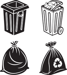 Poster - Vector icons of trash including bin, can, and recycle symbols isolated on white