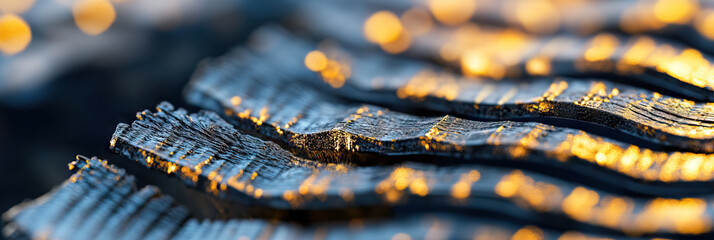 Poster - Close-up of Parallel Textured Metallic Strips with Golden Highlights