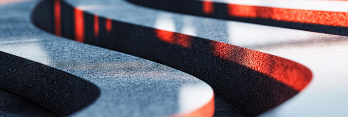 Poster - Abstract Composition of Curved Textured Surfaces in Gray, Black, and Red-Orange