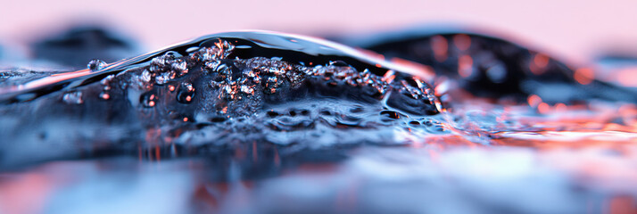 Poster - Close-up of Liquid Surface with Bubbles and Colored Lighting