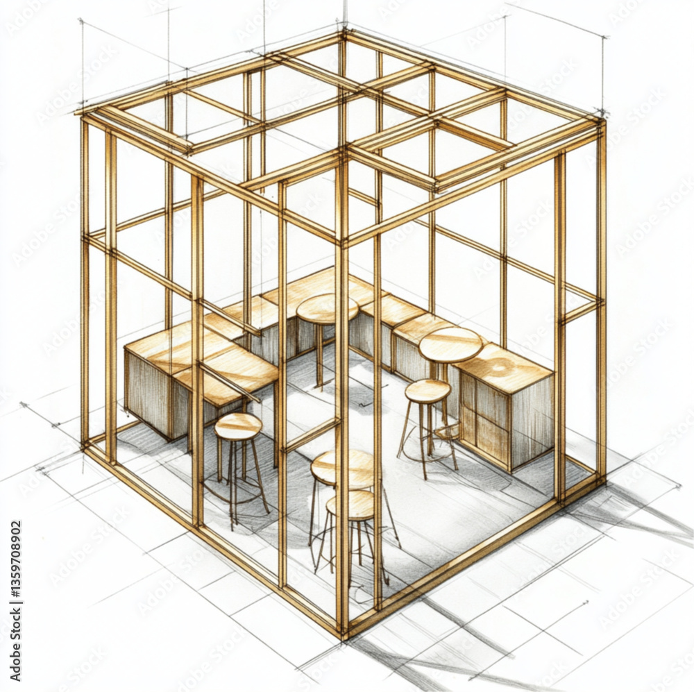 diagram of golden metal frame three-dimensional booth, height is about ...