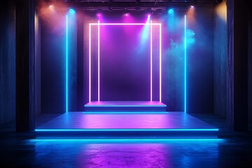 Aufkleber - Neon stage with purple and blue lighting.