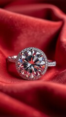 Poster - Glittering Cut Diamond on Luxurious Red Velvet Cloth with Flawless Texture and Sparkling Reflections in a Sophisticated Setting