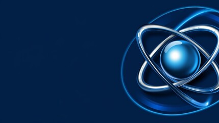 Poster - Futuristic science and technology concept with glowing atom structure combined with abstract electronic pattern, symbolizing innovation, energy, connection, quantum research, and digital advancement