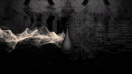 Poster - Digital Drop Fusion: A striking composition juxtaposes a drop of liquid with elements of technology and industrial textures, symbolizing the convergence of nature and innovation.