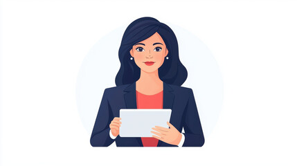 Poster - confident businesswoman and leader holds tablet, showcasing her professionalism and readiness to engage in digital world. businesswoman leader digital nomad