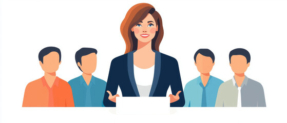 Poster - Empowered businesswoman and leader confidently presents ideas to her team, inspiring collaboration and innovation in professional setting. businesswoman leader digital nomad