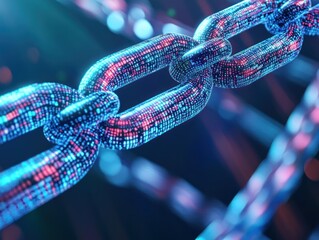 Poster - futuristic digital chain links glowing in vibrant colors