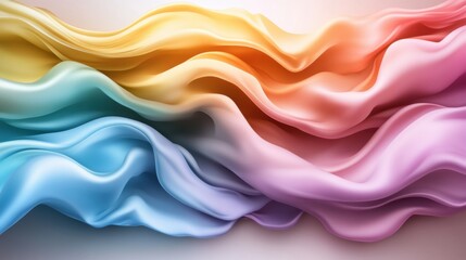 Poster - abstract flowing pastel fabric in shades of yellow, orange, pink, and blue forming a beautiful wave-