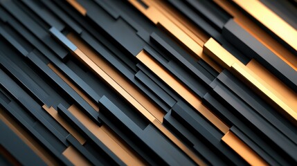 Poster - abstract close-up dynamic arrangement of dark gray and copper-toned rectangular prisms layered textu