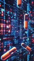 Poster - Colorful digital illustration of capsules in a tech environment