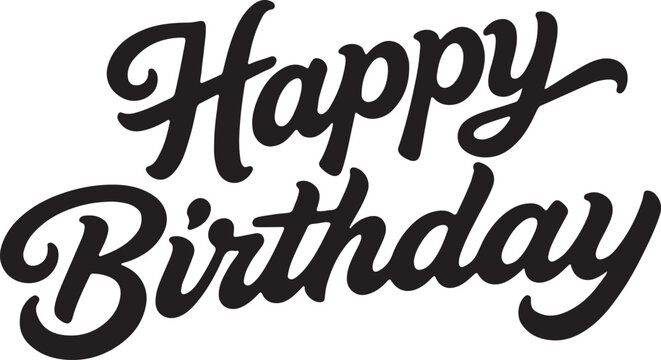 Calligraphic text “happy birthday”, black on white background