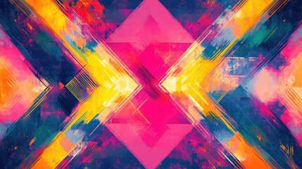 Poster - Vibrant abstract geometric design featuring intersecting colorful shapes and dynamic brush strokes, ideal for backgrounds