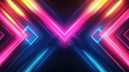 Poster - Vibrant neon lights create a dynamic abstract pattern, illuminating a dark background with colorful streaks