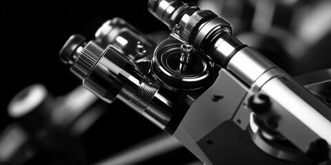 Poster - Close-up of metallic instrument, showcasing intricate design and polished surface, suggesting precision engineering and technological advancement