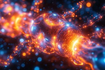 Poster - Vibrant microscopic view of glowing neurons transmitting signals through synapses at night
