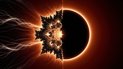Poster - Celestial Dance: An abstract digital illustration depicting a cosmic event with fractal-like patterns, pulsating energy, and celestial bodies, evoking a sense of wonder and the vastness of space.