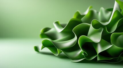 Poster - close-up of a vibrant green abstract form resembling crumpled fabric or seaweed beautifully set agai