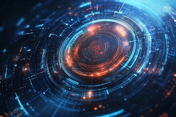 Poster - Abstract technology background with glowing circular interface.