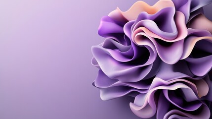 Poster - Abstract close-up of an organic form with layered undulating shapes in shades of purple and peach against a solid lavender background composition