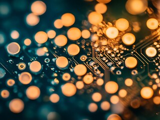 Poster - Illuminated circuits and components form a digital tapestry of innovation