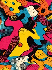 Poster - Comics illustration, retro and 90s style, pop art pattern, abstract crazy and psychedelic background, Generative AI