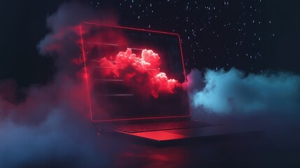 Poster - A glowing laptop surrounded by colorful clouds and mist, symbolizing digital innovation and creativity