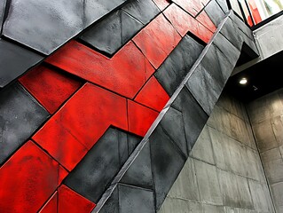 Poster - Urban architectural detail featuring geometric red and gray wall design