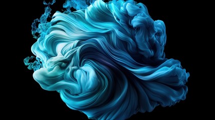 Poster - abstract swirling mass of vibrant teal and blue colors resembling flowing ink or fabric set against 
