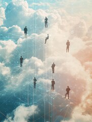 Poster - cloud technology teamwork benefits from network symphony and tech, seamless synchronization in cloud