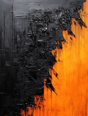 Poster - Abstract Black and Orange Textured Art Piece