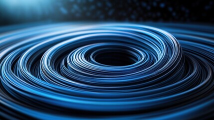 Aufkleber - Abstract close-up visualization of a swirling vortex composed of concentric glowing blue s set against a deep black background for artistic impact