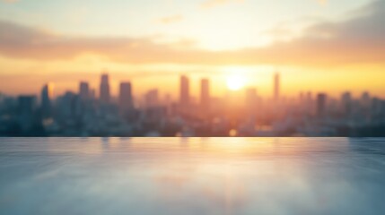 Poster - Scenic sunset view over a city skyline with blurred foreground, capturing the beauty of urban landscapes at dusk