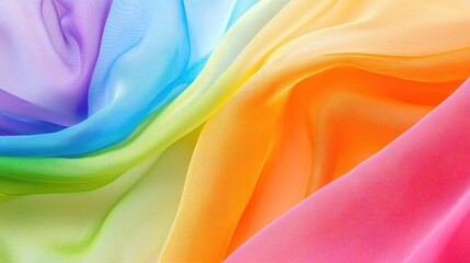 Poster - A vibrant display of flowing fabric in rainbow colors, showcasing delicate textures and harmonious gradients.