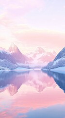 Poster - Tranquil lake reflects pastel colors of sunrise amid majestic mountains in peaceful landscape